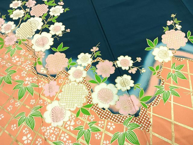 平和屋着物●訪問着 枝花文 暈し染め 金彩 胴抜き仕立て 正絹 逸品 AABK1583fy