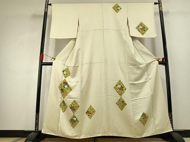 平和屋着物●訪問着 刺繍 草花文 正絹 逸品 AABK1588fy