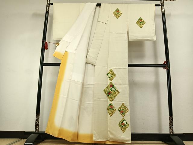 平和屋着物●訪問着 刺繍 草花文 正絹 逸品 AABK1588fy