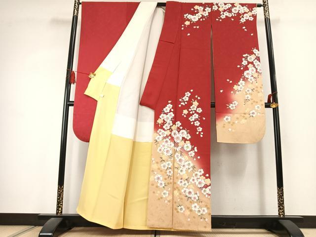 平和屋着物●豪華振袖 舞桜文 暈し染め 金彩 鈴乃屋扱い 正絹 逸品 AABK1590fy