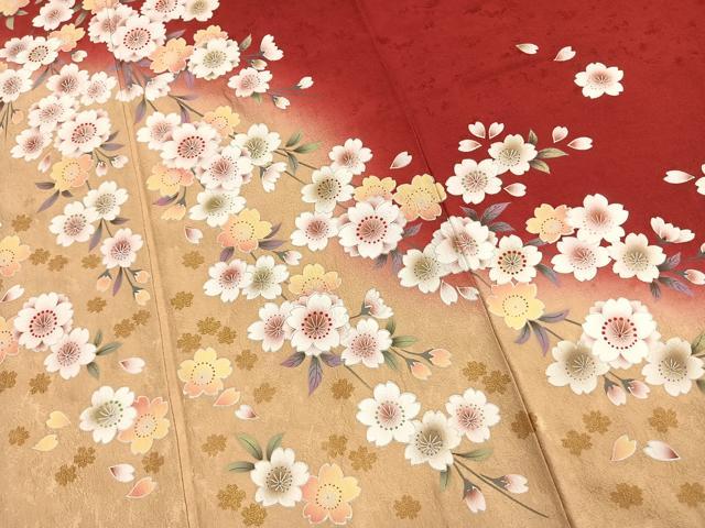 平和屋着物●豪華振袖 舞桜文 暈し染め 金彩 鈴乃屋扱い 正絹 逸品 AABK1590fy