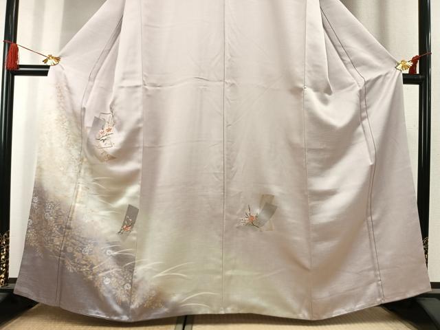 平和屋着物●訪問着 刺繍 草花文 暈し染め 金糸 金銀彩 正絹 逸品 AABK1591fy