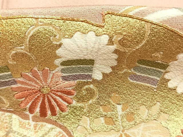 平和屋着物●豪華色留袖 駒刺繍 扇面花文 金糸 金彩 正絹 逸品 AABK1595fy