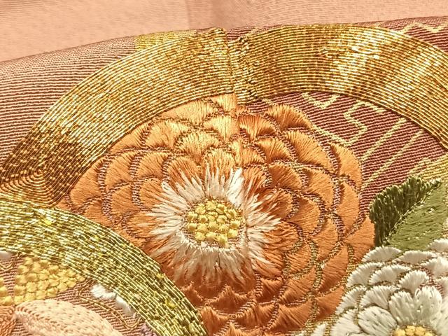 平和屋着物●豪華色留袖 駒刺繍 草花文 金彩 正絹 逸品 未使用 AABK1598fy