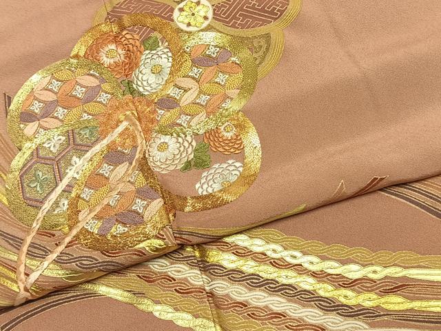 平和屋着物●豪華色留袖 駒刺繍 草花文 金彩 正絹 逸品 未使用 AABK1598fy