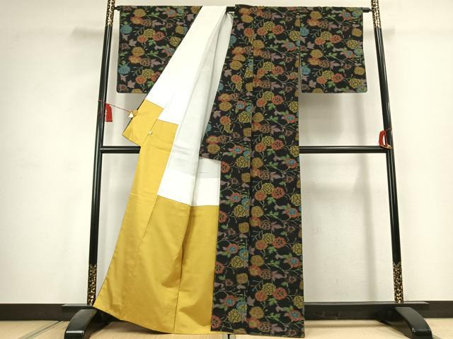 平和屋着物●上質な紬 草花文 伊勢丹扱い 正絹 逸品 未使用 AABK1603fy