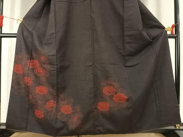 平和屋着物●訪問着 紬地 刺繍 草花文 正絹 逸品 AABK1604fy