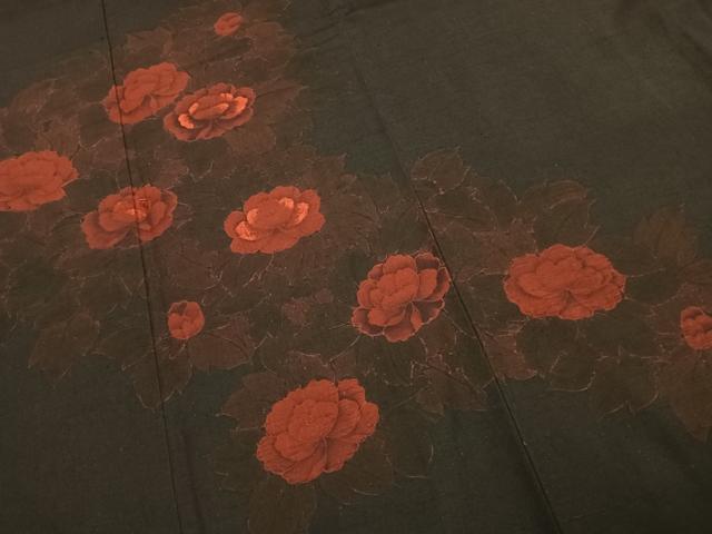 平和屋着物●訪問着 紬地 刺繍 草花文 正絹 逸品 AABK1604fy