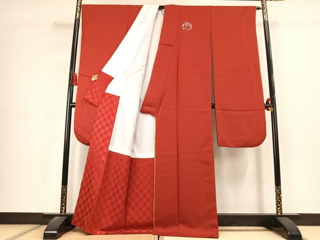 平和屋着物●振袖 紋意匠 緋色 洗える着物 AABK1605fy