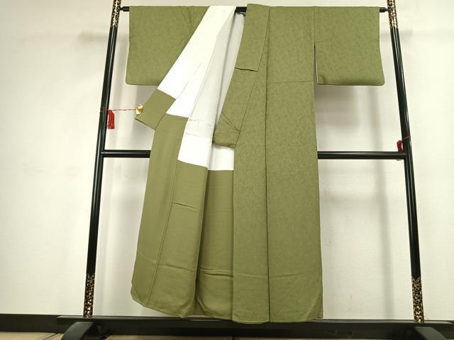 平和屋着物●上質な色無地 南天地紋 苗色 正絹 逸品 AABK1607fy