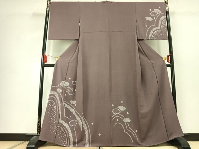 平和屋着物●訪問着 刺繍 絞り 地紙花文 金糸 反端付き 正絹 逸品 未使用 AABK1613fy