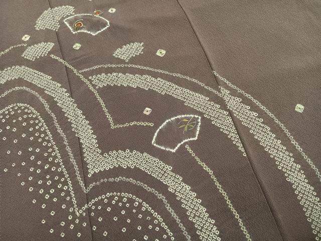 平和屋着物●訪問着 刺繍 絞り 地紙花文 金糸 反端付き 正絹 逸品 未使用 AABK1613fy
