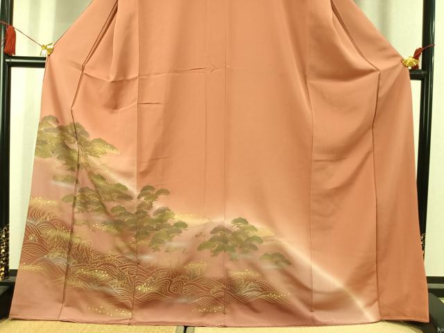 平和屋着物●訪問着 駒刺繍 風景松文 暈し染め 金銀彩 正絹 逸品 未使用 AABK1617fy