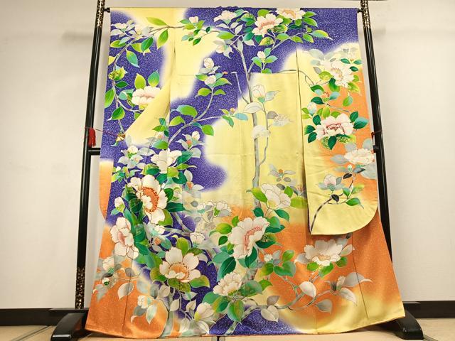 平和屋着物●豪華振袖 駒刺繍 枝花文 暈し染め 金彩 正絹 逸品 AABK1618fy