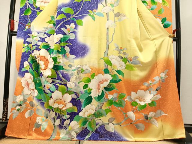平和屋着物●豪華振袖 駒刺繍 枝花文 暈し染め 金彩 正絹 逸品 AABK1618fy
