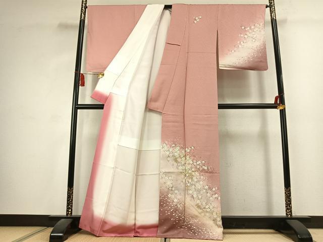 平和屋着物●訪問着 舞桜文 暈し染め 金彩 正絹 逸品 未使用 AABK1619fy