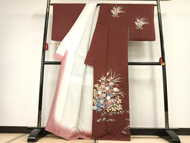 平和屋着物●訪問着 友禅 草花文 正絹 逸品 AABK1621fy