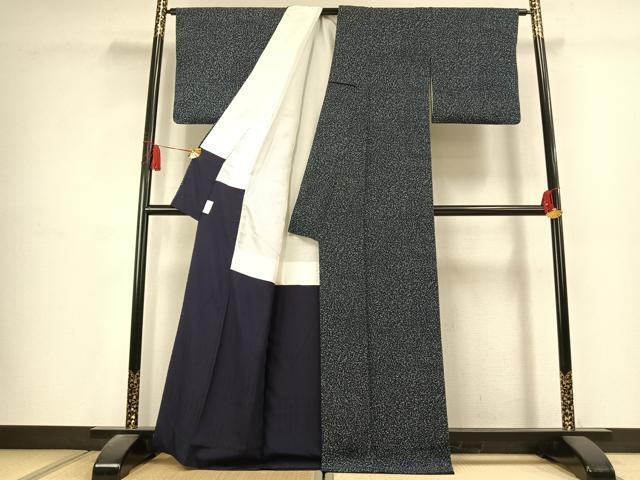 平和屋着物●藍造り国選定無形文化財 藍師・佐藤昭人 小紋 霞文 正絹 逸品 AABK1623fy