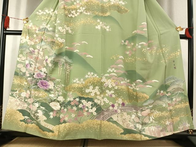 平和屋着物●西陣 京の名門 じゅらく謹製 帝王紫 訪問着 刺繍 風景花文 金糸 金彩 正絹 逸品 AABK1625fy