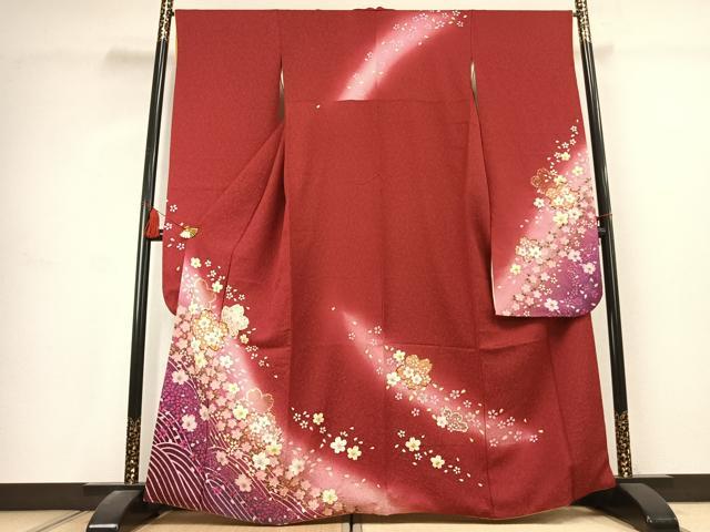 平和屋着物●豪華振袖 舞桜文 暈し染め 金彩 金通し地 正絹 逸品 AABK1627fy