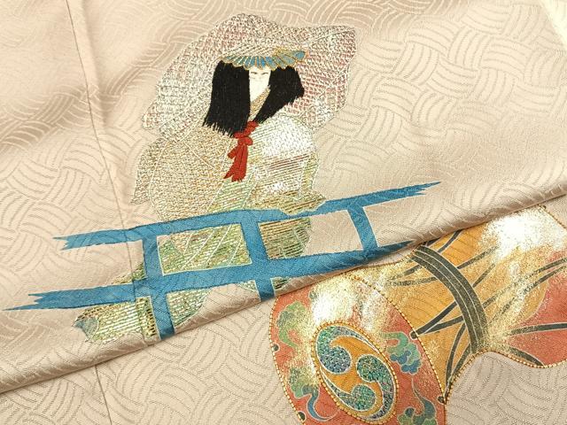 平和屋着物●京縫 月聖子 訪問着 駒刺繍 人物鼓文 金銀糸 金銀彩 正絹 逸品 AABK1629fy