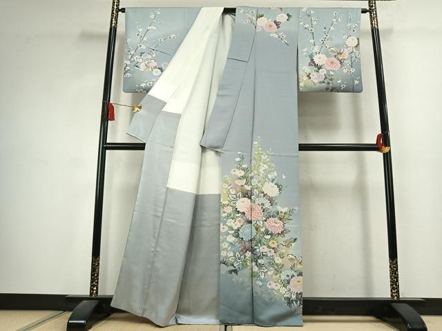 平和屋着物●訪問着 友禅 鴛鴦花文 暈し染め 金彩 正絹 逸品 AABK1632fy