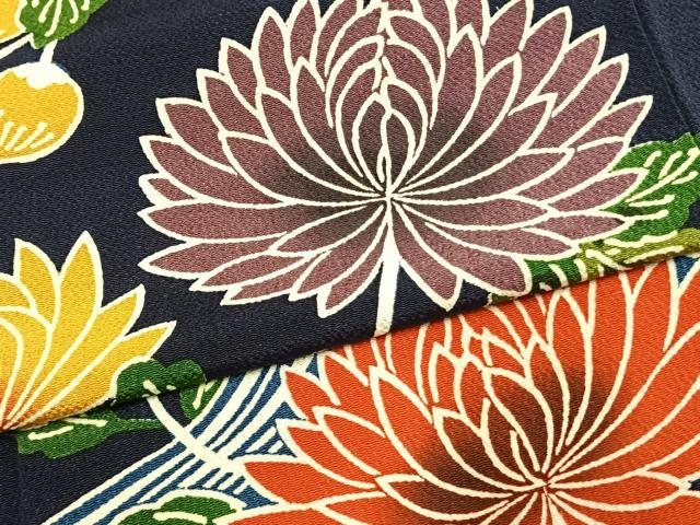 平和屋着物●豪華振袖 型染め 花鳥文 鬼しぼ縮緬 正絹 逸品 AABK1634fy