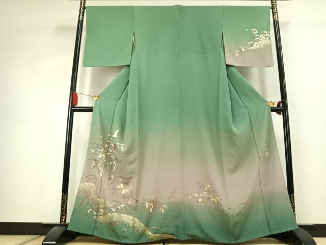 平和屋着物●金彩友禅 卓越技能者・名工・和田光正 訪問着 南天飛鳥文 暈し染め 金彩 正絹 逸品 AABK1636fy