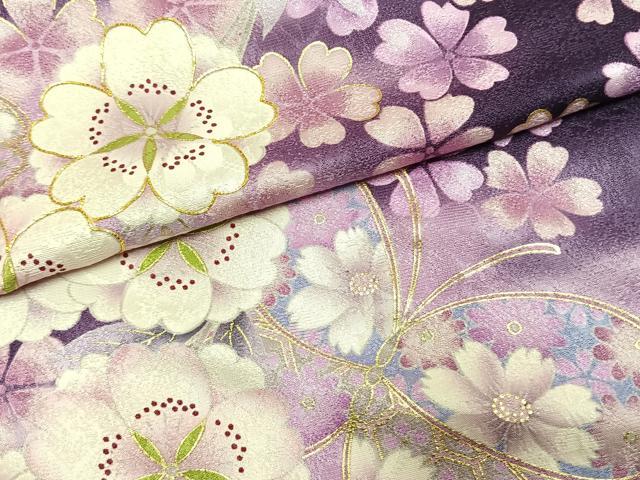 平和屋着物●豪華振袖 駒刺繍 花蝶文 暈し染め 金彩 正絹 逸品 AABK1639fy