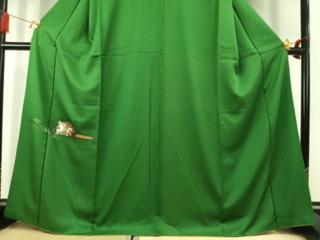 平和屋着物●色留訪問着 手描き 栗鼠 鶸萌黄色 正絹 逸品 AABK1649fy