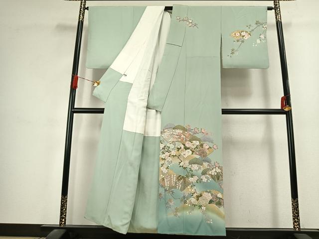 平和屋着物●訪問着 中国三大刺繍 汕頭刺繍 スワトウ刺繍 相良刺繍 総刺繍 作家物 地紙花文 暈し染め 金彩 正絹 逸品 AABK1659fy