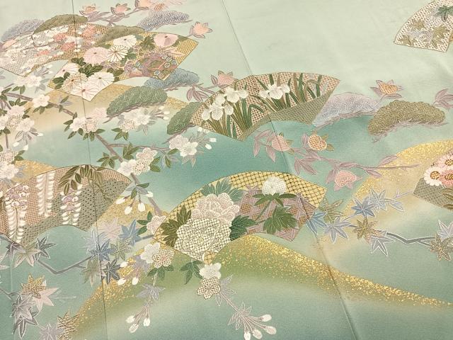 平和屋着物●訪問着 中国三大刺繍 汕頭刺繍 スワトウ刺繍 相良刺繍 総刺繍 作家物 地紙花文 暈し染め 金彩 正絹 逸品 AABK1659fy