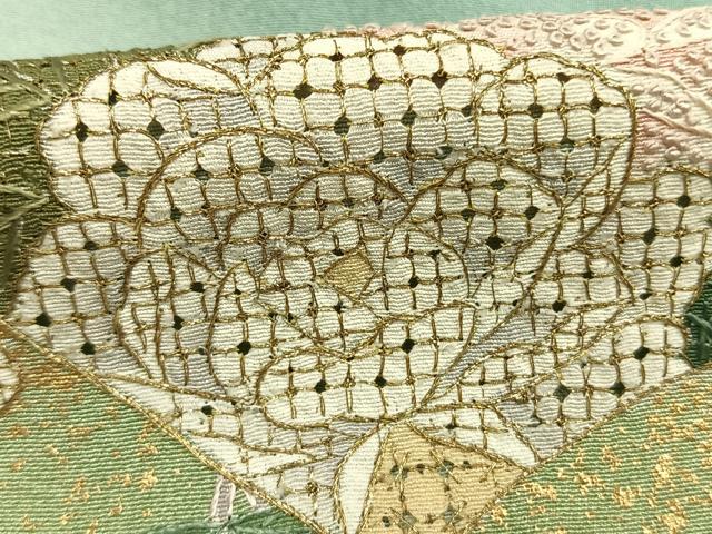 平和屋着物●訪問着 中国三大刺繍 汕頭刺繍 スワトウ刺繍 相良刺繍 総刺繍 作家物 地紙花文 暈し染め 金彩 正絹 逸品 AABK1659fy