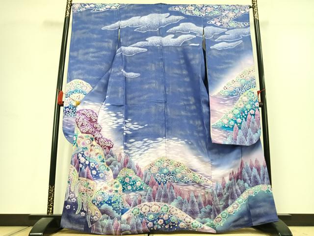 平和屋着物●豪華振袖 絞り 辻が花 暈し染め 金彩 銀通し地 京都きもの友禅扱い 正絹 逸品 AABK1660fy