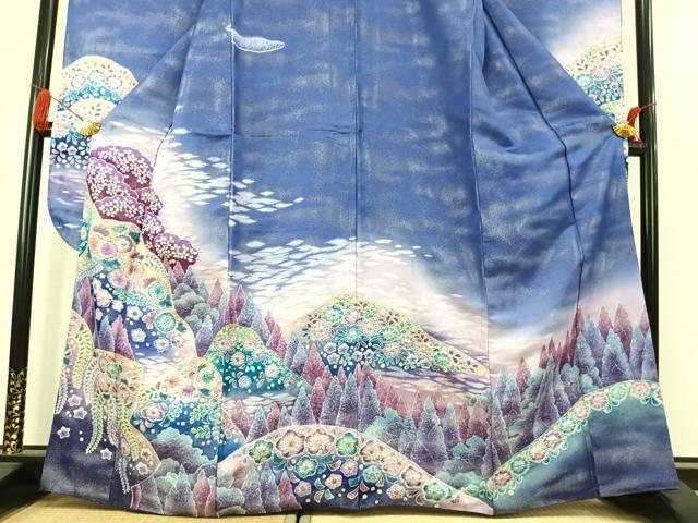 平和屋着物●豪華振袖 絞り 辻が花 暈し染め 金彩 銀通し地 京都きもの友禅扱い 正絹 逸品 AABK1660fy