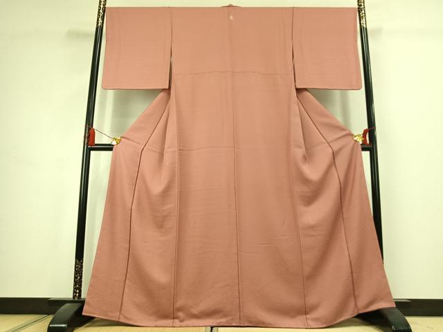 平和屋着物●上質な色無地 紋意匠 真赭色 正絹 逸品 AABK1661fy