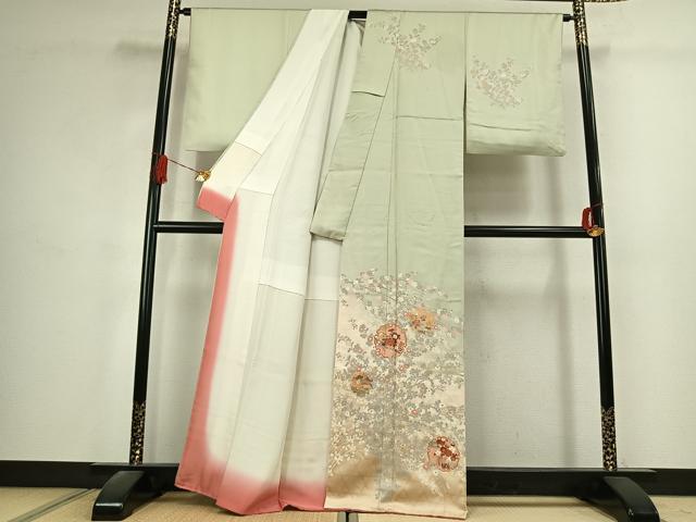 平和屋着物●訪問着 雪輪花文 暈し染め 金銀彩 正絹 逸品 AABK1663fy