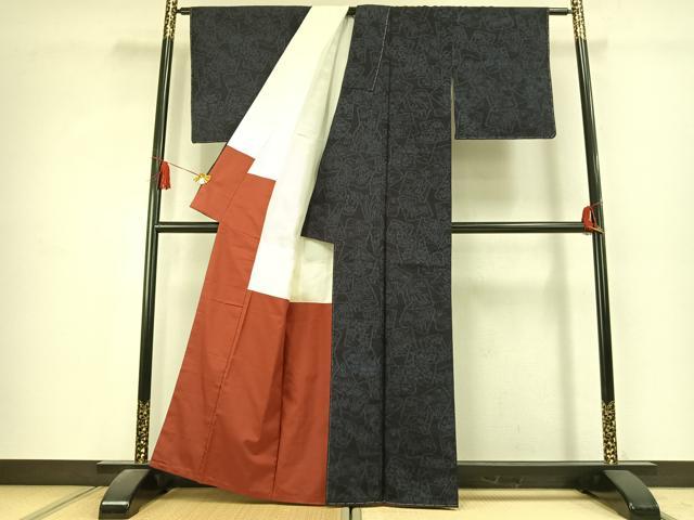 平和屋着物●結城紬 色紙重ね花文 正絹 逸品 未使用 AABK1667fy