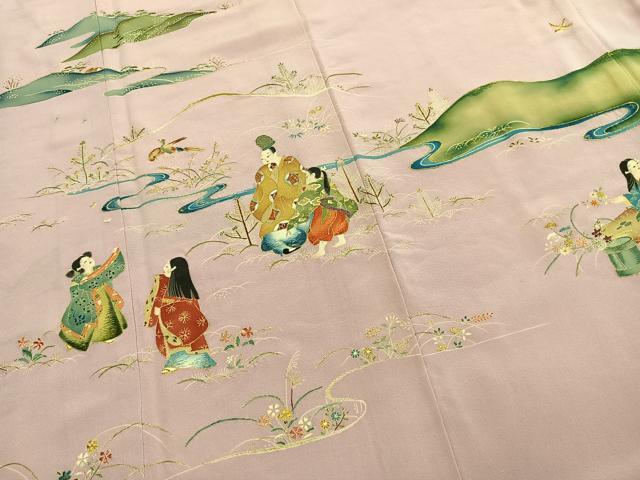 平和屋着物●野口真造 大彦二代目 江戸染繍友禅 色留袖 刺繍 風景人物文 金銀糸 高島屋扱い 正絹 逸品 AABK1675fy