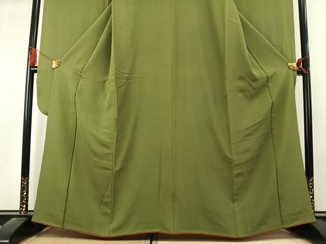 平和屋着物●豪華振袖 色無地 草色 正絹 逸品 AABK1677fy