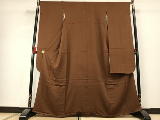 平和屋着物●豪華振袖 色無地 唐茶色 鬼しぼ縮緬 正絹 逸品 AABK1679fy