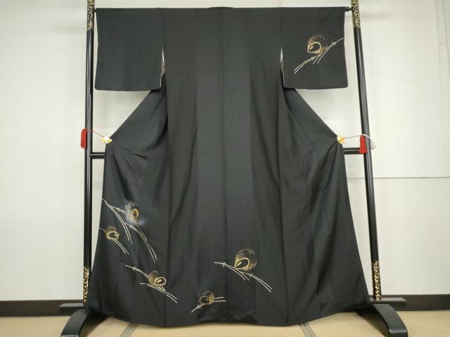 平和屋着物●訪問着 竹屋町刺繍 立波に雪兎 暈し染め 黒地 金糸 金彩 三越扱い 正絹 逸品 AABK1687cs
