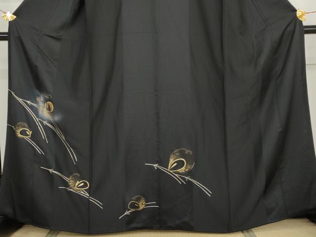 平和屋着物●訪問着 竹屋町刺繍 立波に雪兎 暈し染め 黒地 金糸 金彩 三越扱い 正絹 逸品 AABK1687cs