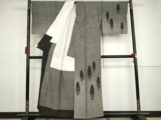 平和屋着物●二代目 川村久太郎 訪問着 樹林文 たたき染め 正絹 逸品 AABK1693cs