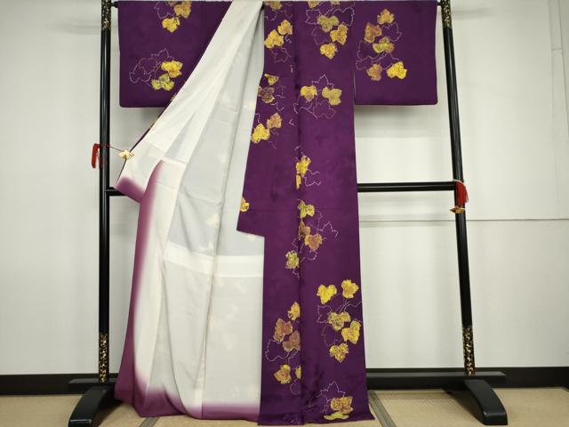 平和屋着物●上質な小紋 地紋起こし 枝葉文 ロング丈 正絹 逸品 AABK1694cs