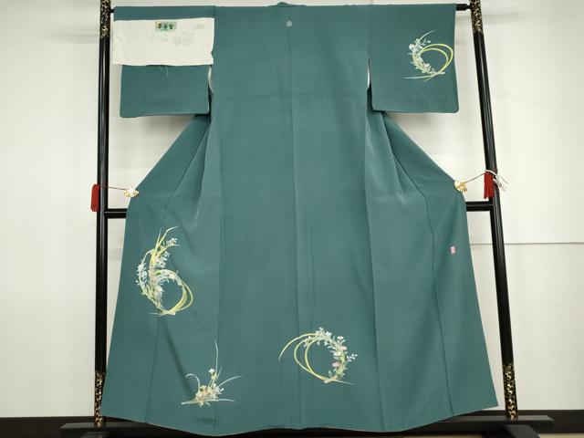 平和屋着物●十日町友禅作家 訪問着 夢染里 枝花文 浜ちりめん 反端付き 正絹 逸品 AABK1695cs