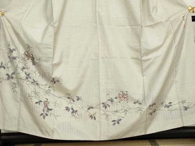 平和屋着物●本場縞大島紬 染大島 訪問着 作家物 白大島 童子 正絹 逸品 AABK1696cs