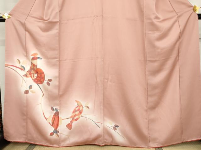 平和屋着物●訪問着 枝葉に鳥 暈し染め 正絹 逸品 AABK1697cs