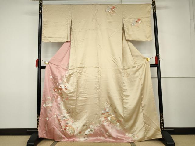 平和屋着物●訪問着 扇面草花文 暈し染め 金彩 正絹 逸品 AABK1709cs