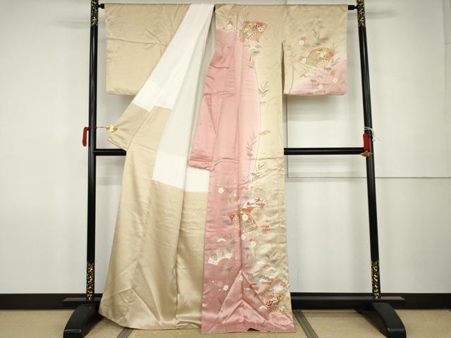 平和屋着物●訪問着 扇面草花文 暈し染め 金彩 正絹 逸品 AABK1709cs